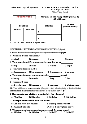 Đề thi chọn học sinh năng khiếu môn Tiếng Anh Lớp 8 - Năm học 2013-2014 (Có đáp án)